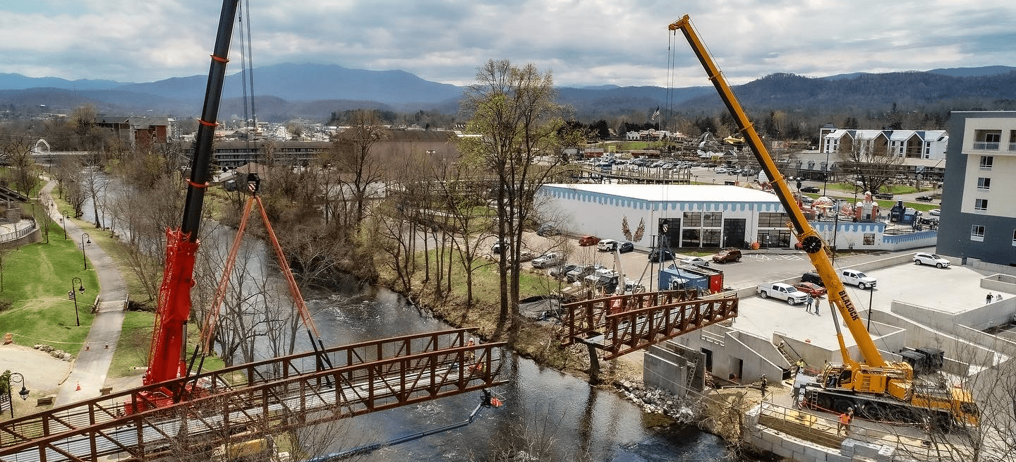 Blalock cranes working on a bridge